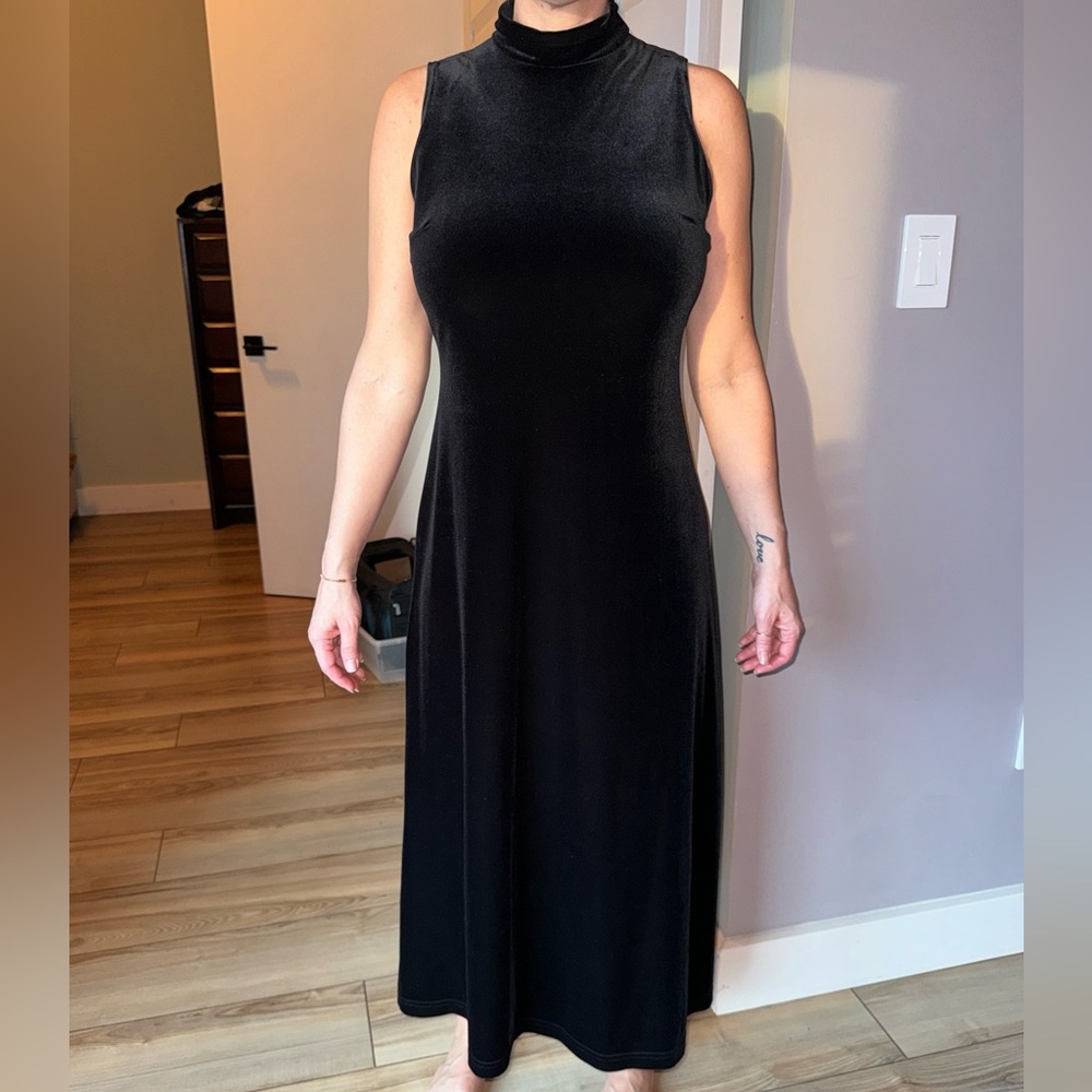 Black Velvet Mock Neck Dress